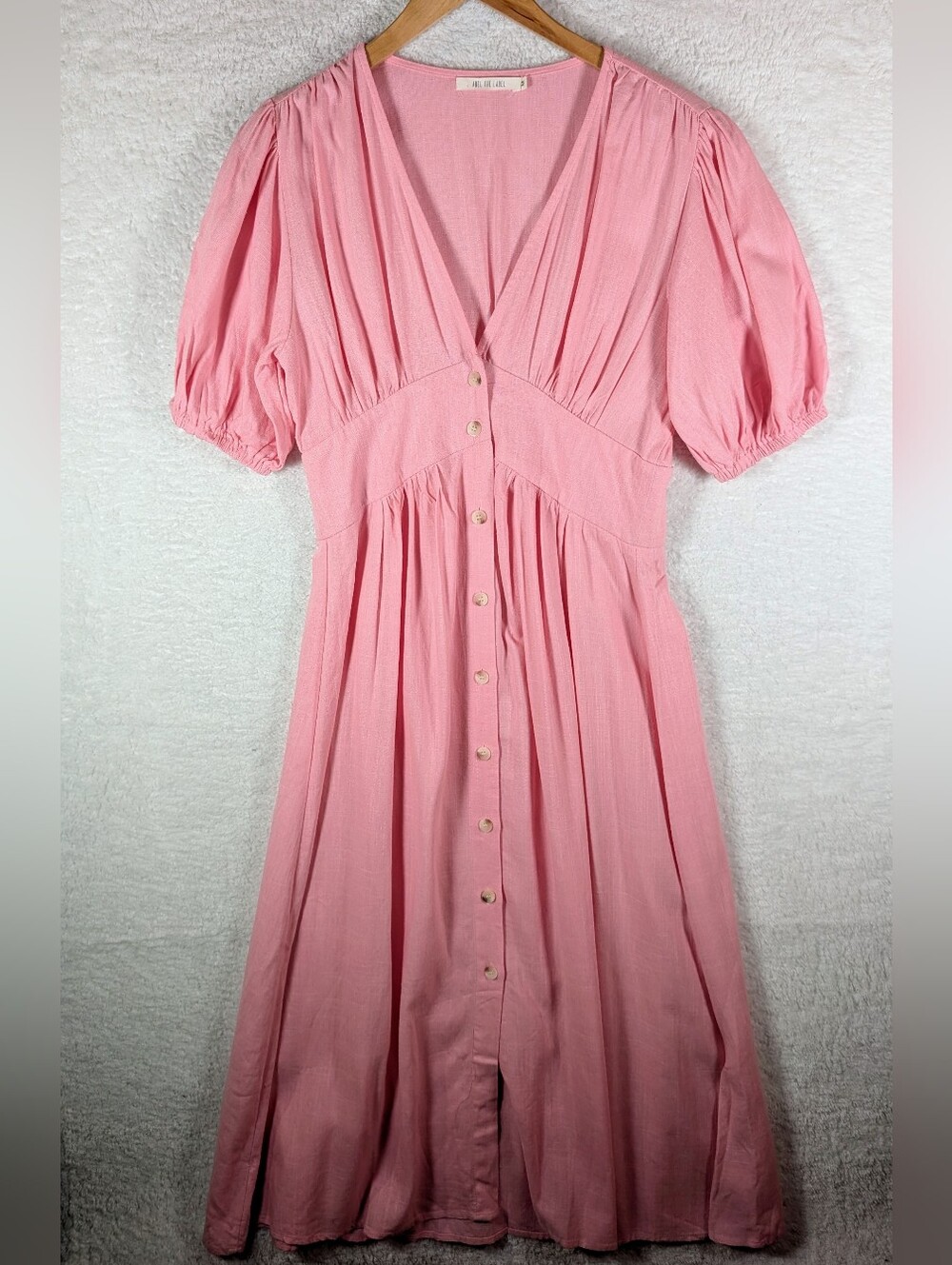 Abel The Label Pink V-Neck Button-Front Midi Dress‎